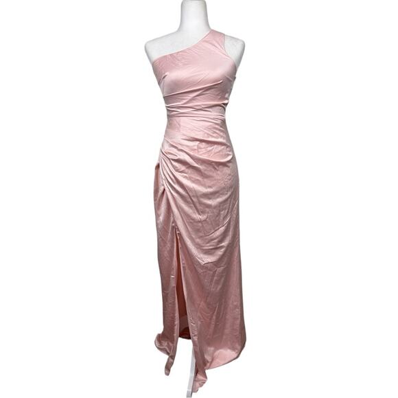 Lulus PROM Dreaming of Elegance Blush Pink Satin One-Shoulder Maxi Dress XS - Picture 5 of 11
